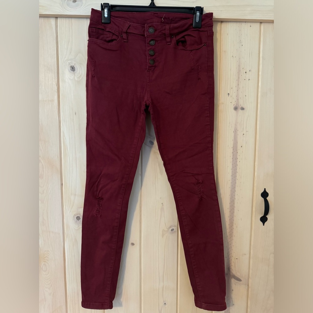 Angel Kiss 9 burgundy button fly skinny jeans